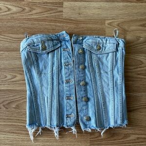 Zara Light Blue Denim Corset with Button Accents